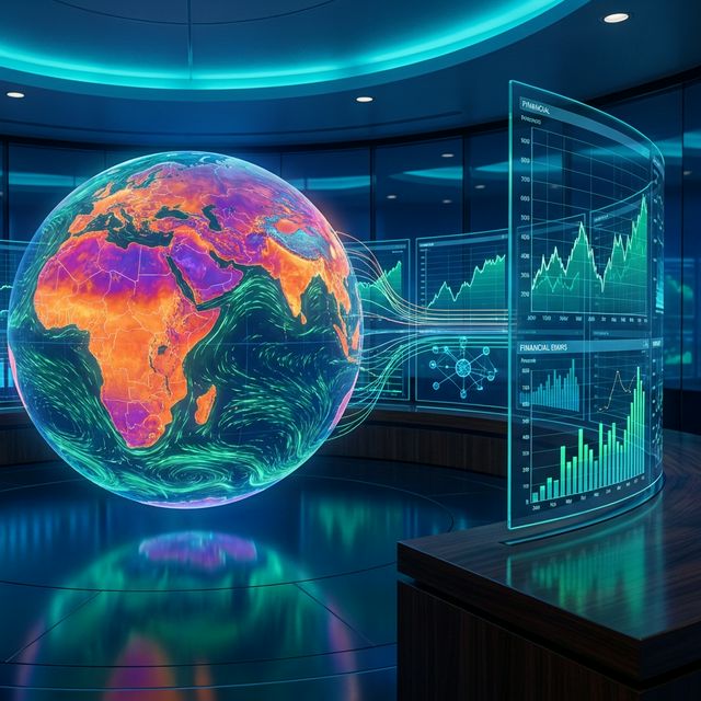 Digital globe with climate data overlays